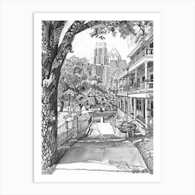 Rainey Street Historic District Austin Texas Black And White Drawing 3 Art Print