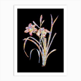 Stained Glass Orange Day Lily Mosaic Botanical Illustration on Black Art Print