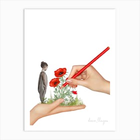 Dessin coquelicot Art Print