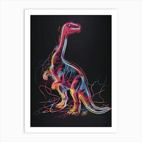 Neon Dinosaur Scribble 2 Art Print