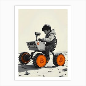 Boy Riding A Bitcoin Art Print