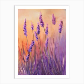 Lavender Flowers Apricot Orange Background Watercolor 1 Art Print