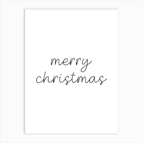 Merry Christmas Black and White Cursive Art Print