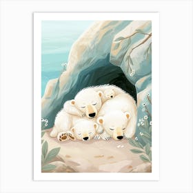 Polar Bear Family Sleeping In A Cave Storybook Illustration 2 Art Print
