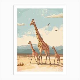 Storybook Style Illustration Of Giraffes In The Nature 2 Art Print
