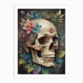 Floral Skull Vintage Painting (10) Art Print