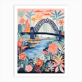 The Sydney Harbour Bridge   Sydney, Australia   Cute Botanical Illustration Travel 1 Art Print