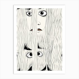 Abstract Black & White Face Line Illustration 1 Art Print