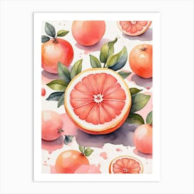 Watercolor Pink Grapefruit Cartoon Art Print 0 Art Print