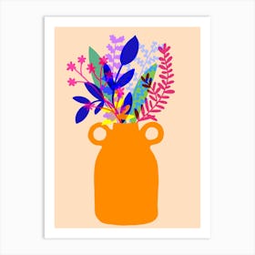 Pop orange colorful mixed Vase Of Flowers Art Print