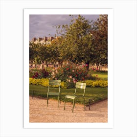 Two Chairs So Many Flowers Sunset At Tuileries Garden Art Print