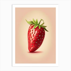 A Single Strawberry, Fruit, Retro Drawing 3 Art Print