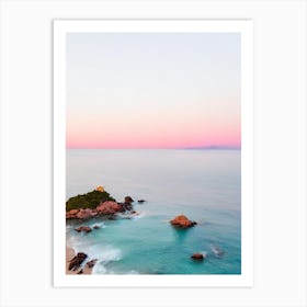 Sveti Stefan Beach, Montenegro Pink Photography 1 Art Print