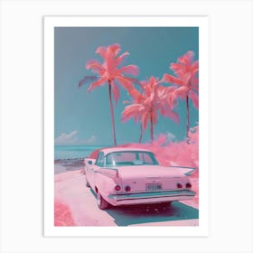 Pink Car On The Beach 3 Art Print