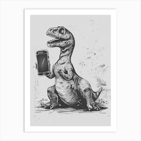 Dinosaur & A Smart Phone Black Shading Sketch 1 Art Print