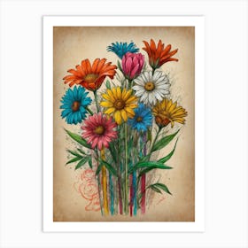 Colorful Flowers In A Vase 1 Art Print