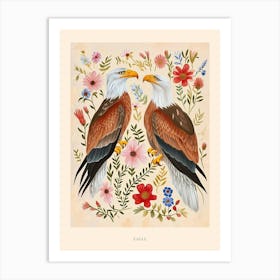 Folksy Floral Animal Drawing Eagle 2 Poster Art Print