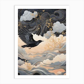 Magpie 2 Gold Detail Painting Art Print