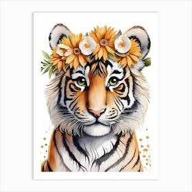 Baby Tiger Flower Crown Bowties Woodland Animal Nursery Decor (10) Art Print