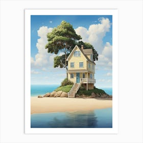 Little Beach House And Tree Draw Art Print Art Print