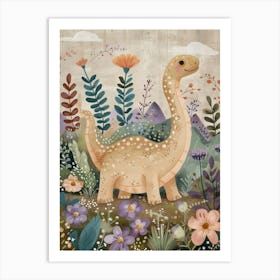 Dinosaur In The Floral Garden 1 Art Print