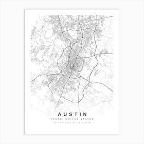 Austin Texas USA White Map Art Print