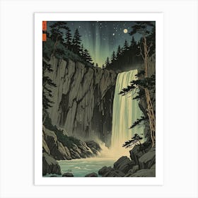 Waterfall At Night Art Print