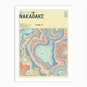Japan - Mount Naka - Nakadake - Contour Map Print Art Print