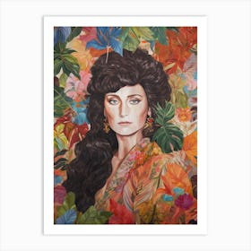 Floral Handpainted Portrait Of Cher 1 Art Print