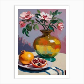 Vase and pomegranate Art Print