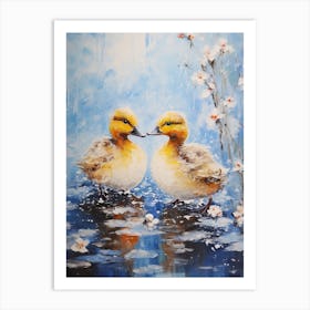 Winter Ducklings Impressionism Style 3 Art Print