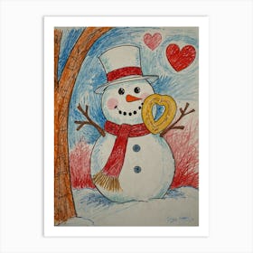 Valentine'S Day Snowman Art Print