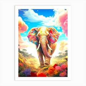 Elephant In The Field Art Print