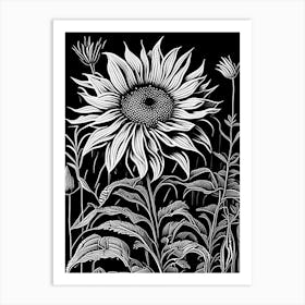 Desert Sunflower Wildflower Linocut Art Print