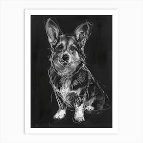 Corgi Dog Charcoal Line 3 Art Print