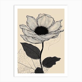 Line Art Sunflower Flowers Illustration Neutral 14 Art Print
