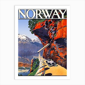 Norway, Car On A Mountain Road Art Print