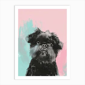 Blue & Pink Affenpinscher Dog Illustration Art Print