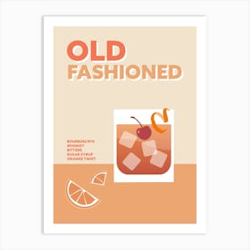 Old Fashioned Cocktail Retro Colourful Wall Art Print