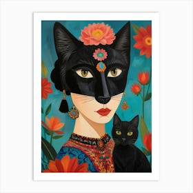 Mexican Woman With Cat Art Print