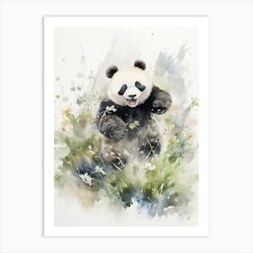 Panda Art Running Watercolour 1 Art Print