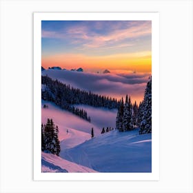Val Gardena, Italy Sunrise Skiing Poster Art Print