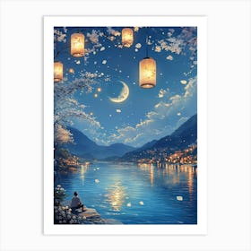 Moonlight Over Lake Art Print