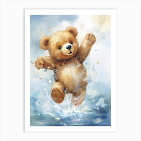 Diving Teddy Bear Painting Watercolour 1 Art Print
