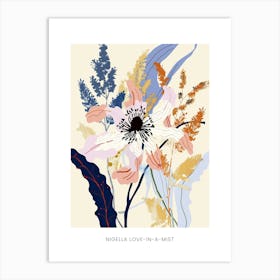 Colourful Flower Illustration Poster Nigella Love In A Mist 1 Art Print