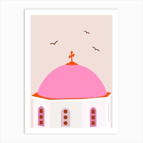 Santorini Greece Pink And Orange Art Print