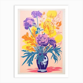 Colourful Flower Still Life In Risograph Style 7 Art Print