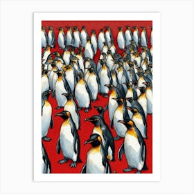 Penguins On Red Carpet Art Print