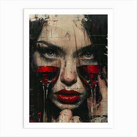 Girl With Red Wine Glasses Art Print