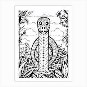 Line Art Jungle Animal King Cobra 4 Art Print